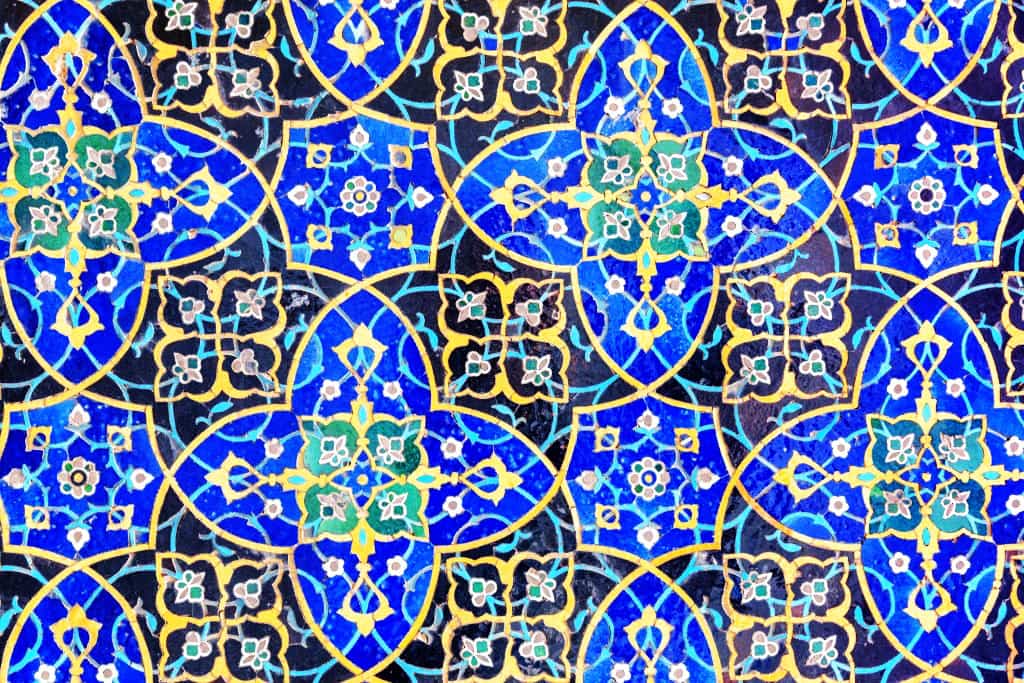 Closeup view of awesome colorful mosaic inside the Jameh Mosque of Isfahan. Beautiful traditional Persian wall decoration saeidshakouri.com saeid shakouri islamic geometric pattern curvy