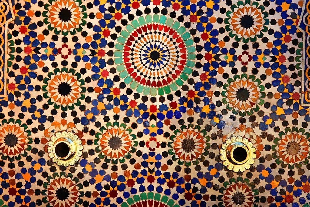 Colorful geometric tiles of Mausoleum of Mohammed - Rabat, Morocco saeidshakouri.com saeid shakouri islamic geometric pattern
